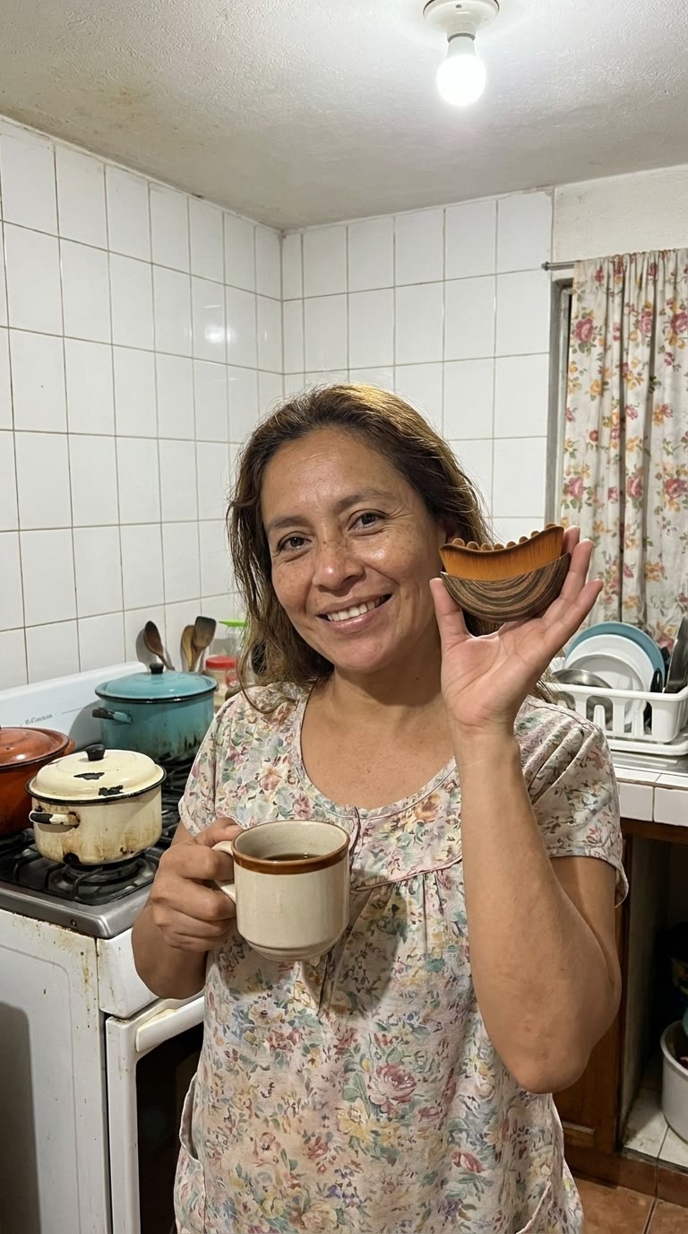 Clienta con su cepillo Nivora en la cocina