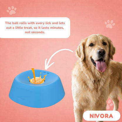 The ball rolls with every lick and lets out a little treat
