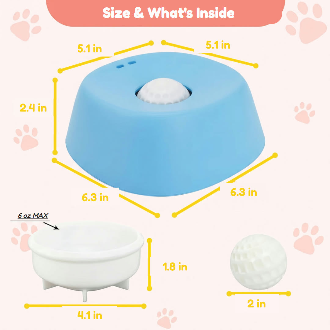 Lick bowl size: 6.3 x 6.3 x 2.4 in, 6 oz cup, 2 in ball
