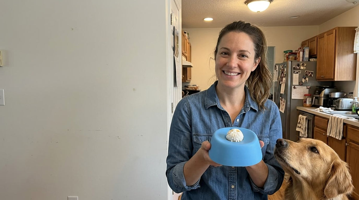 Happy customer holding the Nivora lick bowl