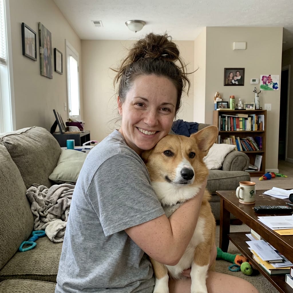 Customer with her corgi