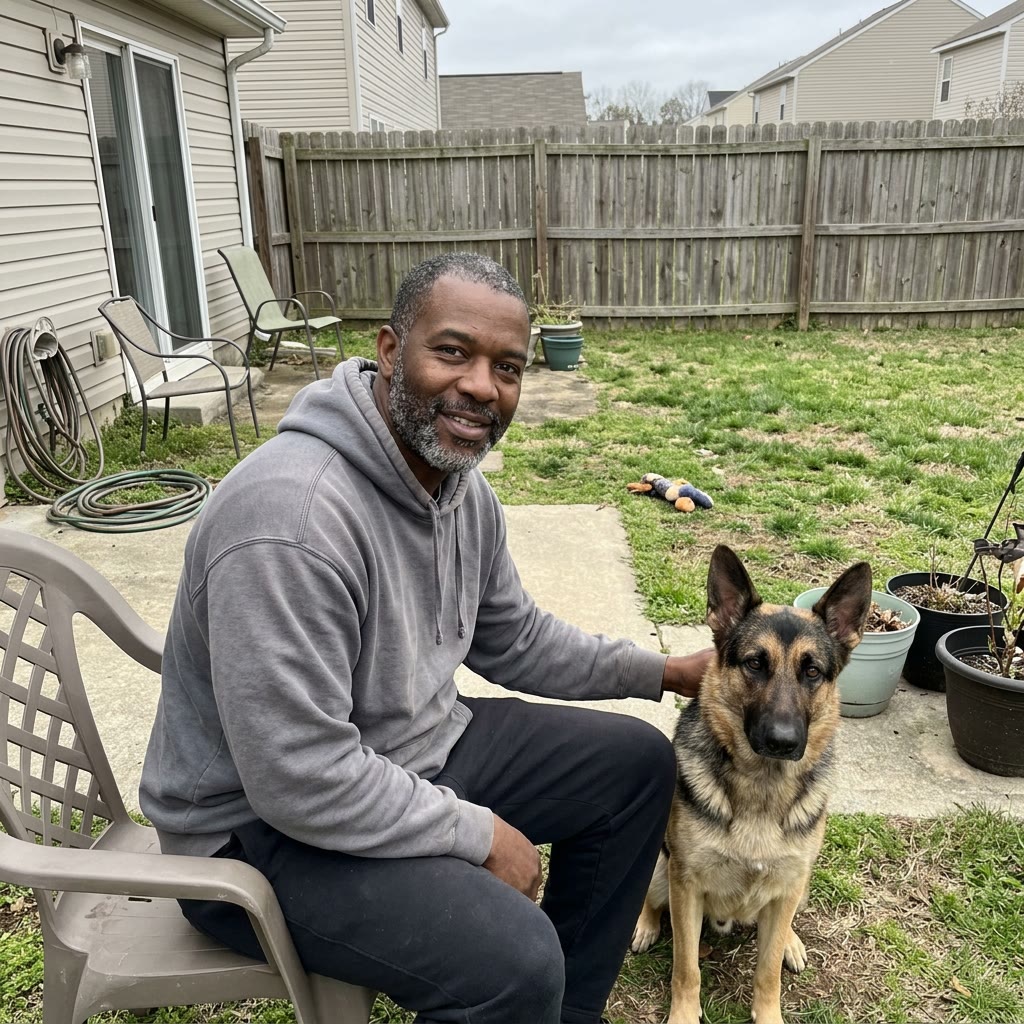 Customer with his German shepherd