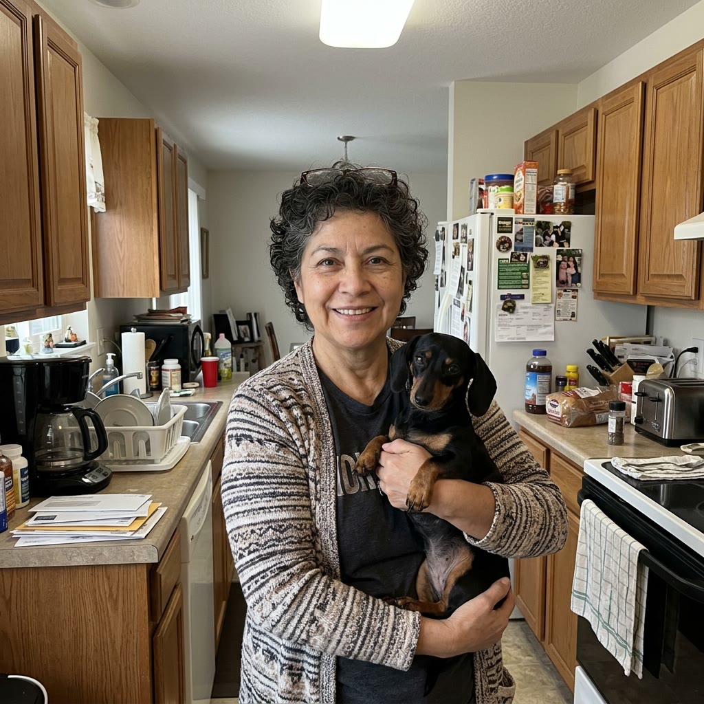 Customer with her dachshund